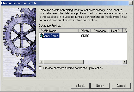 Shown is the Target page of the New dialog box. It has icons for Application, Template Application, Existing Application, E A Server Component, COM / com plus component, Automation Server, Web Site, J S P Target, and Source Controlled Web Target.
