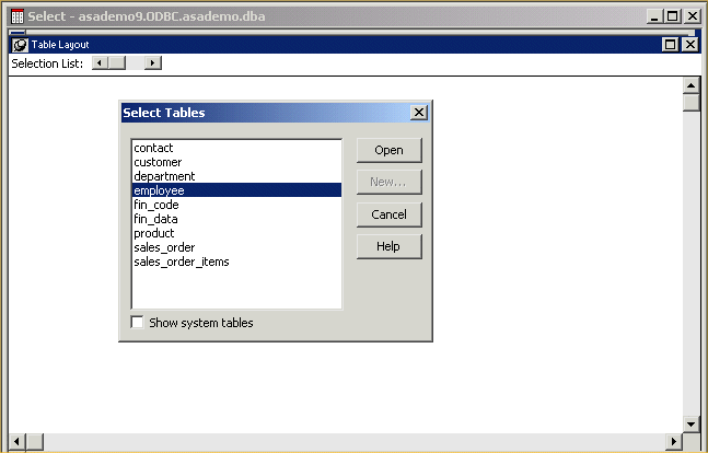 Shown is the Quick Select screen. At top left is a Tables list box with the customer table highlighted. At right is a Columns list box showing all the columns of the customer table, such as i d, f name, and l name. At the bottom is a scrollable blank display area with rows labeled Column, Sort, Criteria, and Or. 