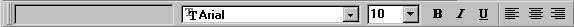Shown is a sample Style Bar with drop downs that display font and point size, buttons for bold face, italics, underlining, and buttons for left, center, and right justification.