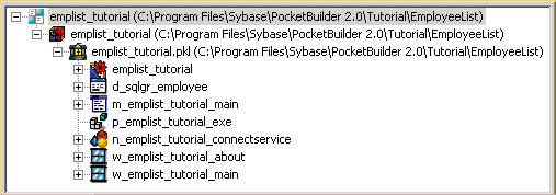 Shown is p b tutor dot pibble expanded in the System Tree. Of the objects that it includes, the window named w _ customers is highlighted.