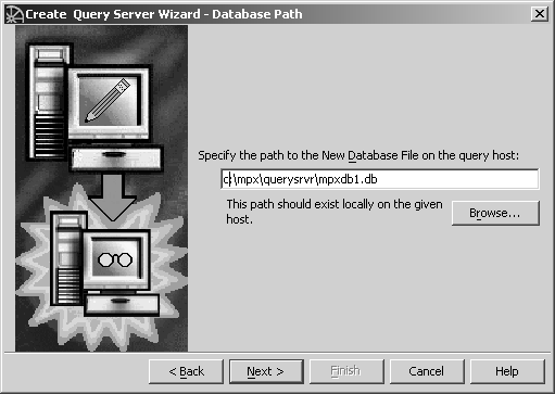 Shown is the database path information window with a text box for you to specify the full path to the database file on the query host