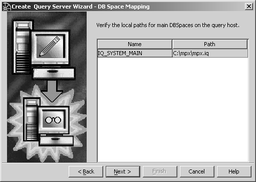 Shown is the map device paths window where you verify the local paths for main D B spaces on the query host