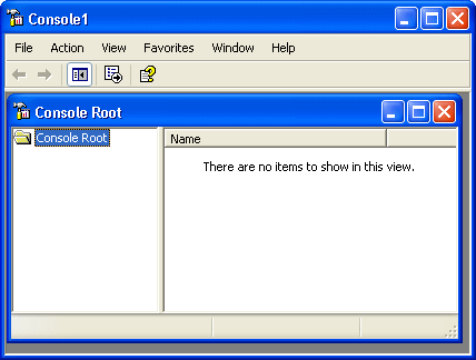 Picture shows the opening screen of the Microsoft Management Console.