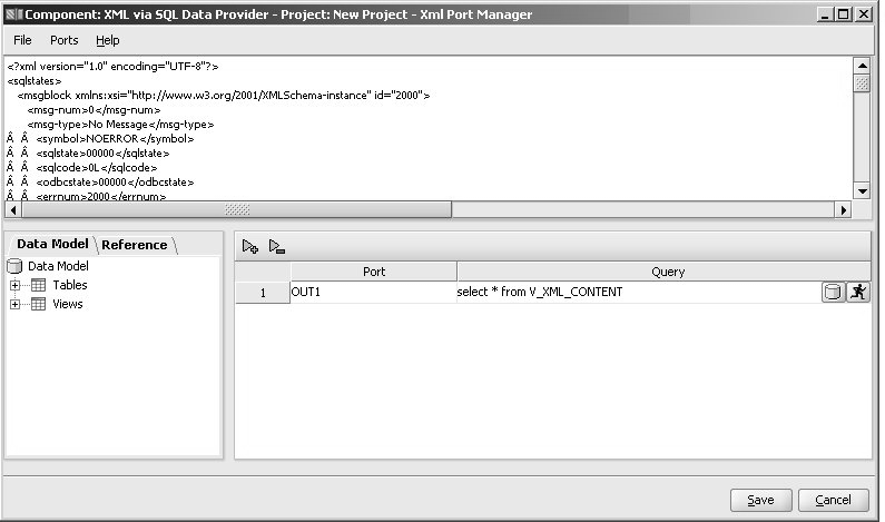 This graphic displays the XML Port Manager interface