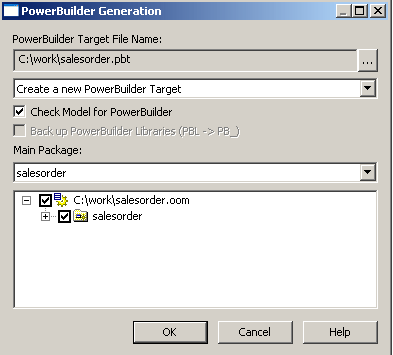 PowerBuilder Generation dialog box