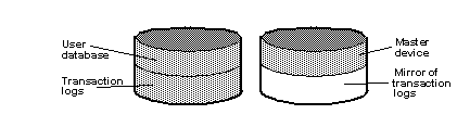 Graphic showing two disk devices, with the second containing a mirror of the transaction log of the first disk. 