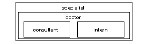 Image shows a large box labled "Specialist" with another box inside labled "doctor" which includes two smaller boxes inside labled "intern" and "consultant"