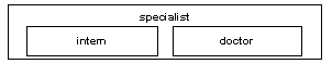 Image shows a large box labled "Specialist" with two smaller boxes inside labled "intern" and "doctor"