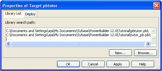 Shown is the Library List tab page of the Target Properties dialog box.