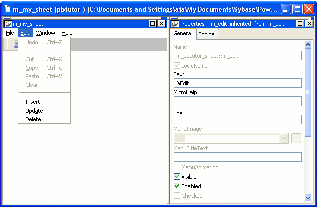 Shown is a drop down menu for the Edit Option.