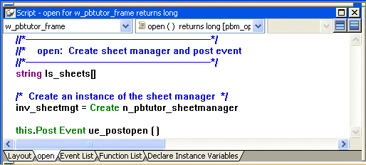 Shown is the Script area