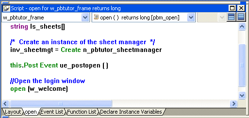 Shown is the Script area