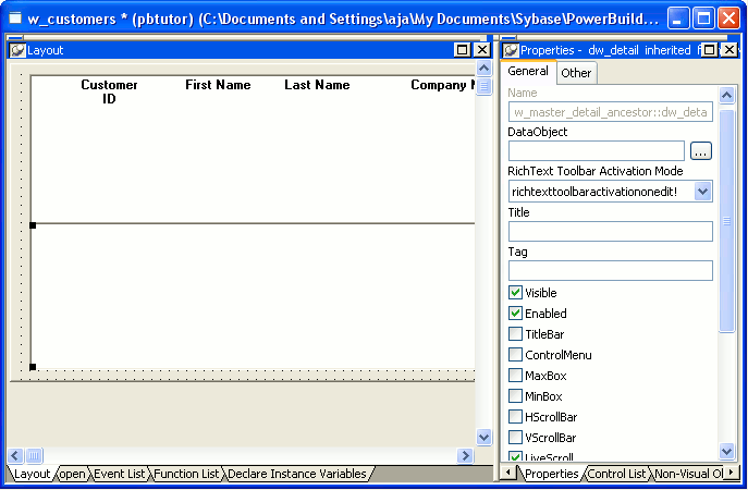 Shown is the General tab page of the Properties view. At  top is the Data Object box with the entry d _ cust list.
