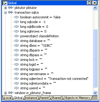 Shown is the Global variables view.