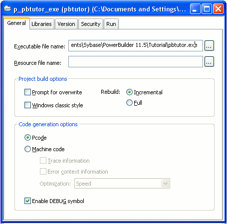 Shown is General tab page in the Project Painter work space.