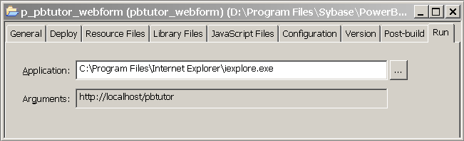 Shown is the Run tab of the Project painter.
