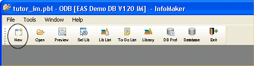 Shown is the Power Bar with the New button circled.