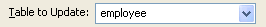 The sample shows the prompt Table to Update. The employee table is selected.