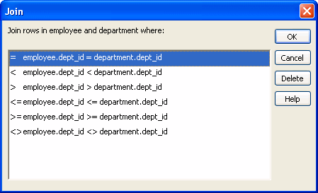 The sample shows the Join dialog box, listing all available join operators.