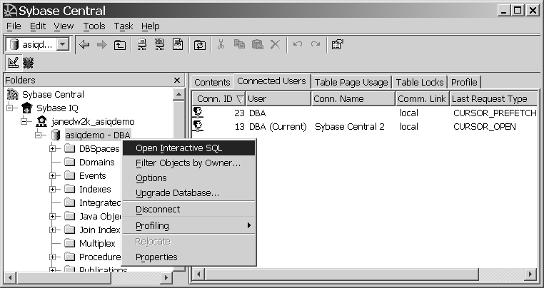 Shown is the Sybase Central window