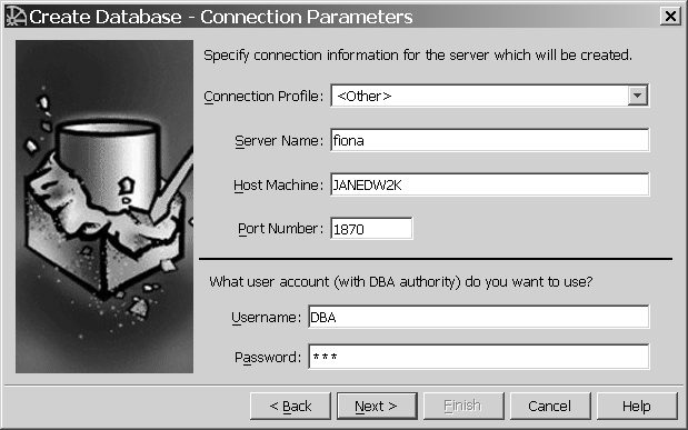 Shown is the Connection Parameters window