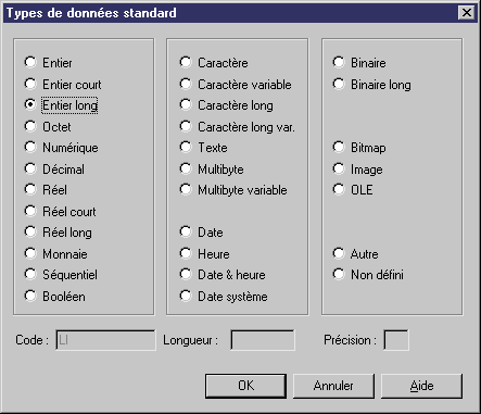 Liste de types de donn es standard